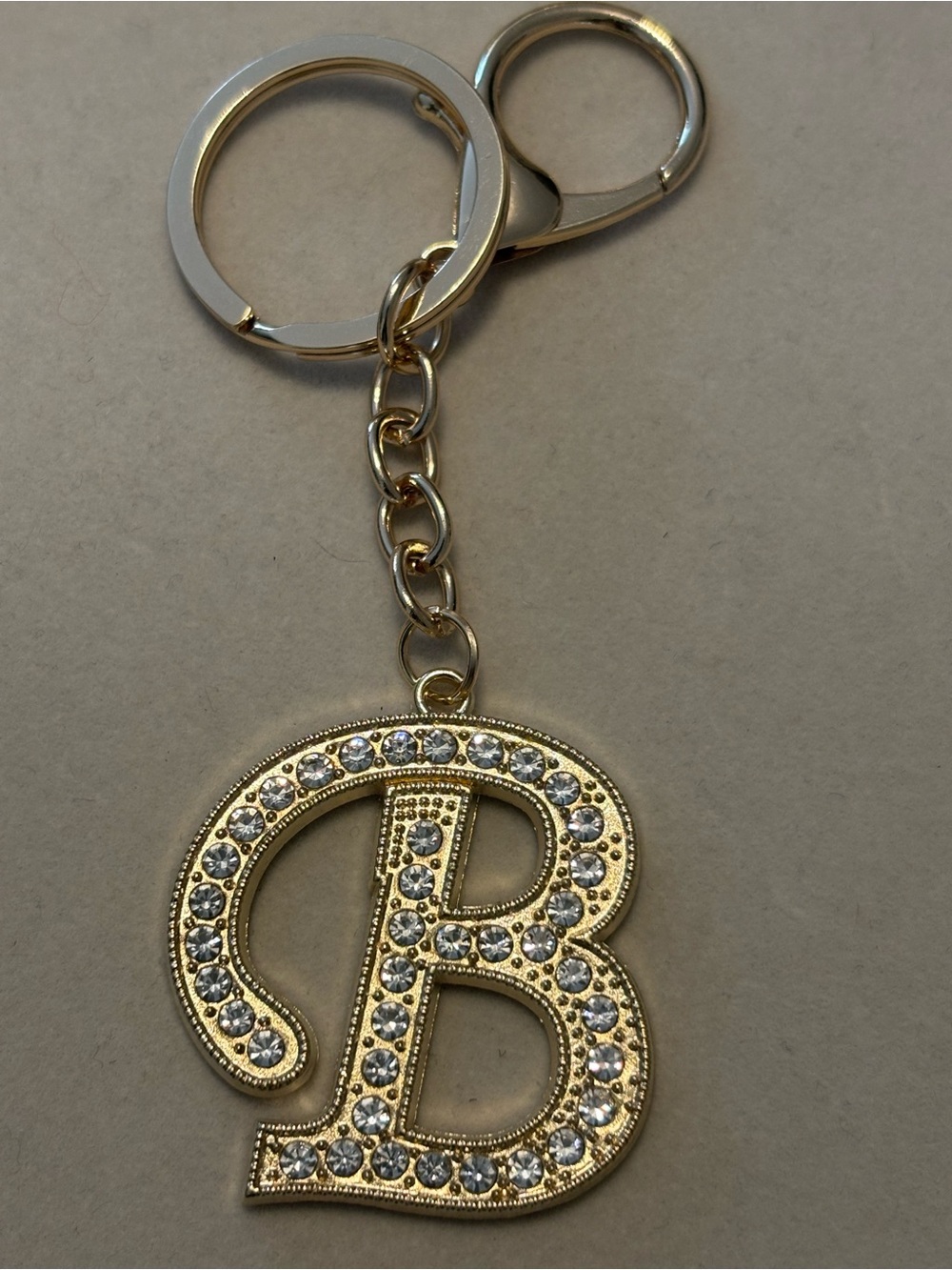Gold Crystal 'B' Initial Keychain - Personalized Women’s Accessory